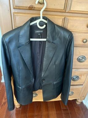 Lamarque Black Leather Single-Button Blazer